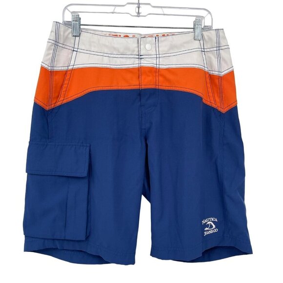 Nautica Retro‎ Colorblock Board Shorts Men's 32 Logo Surf Beach Vacation - Picture 1 of 10